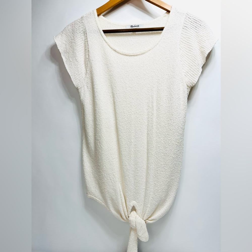 Madewell cream flutter sleeve top with tie front in size xxsmall STYLE #…